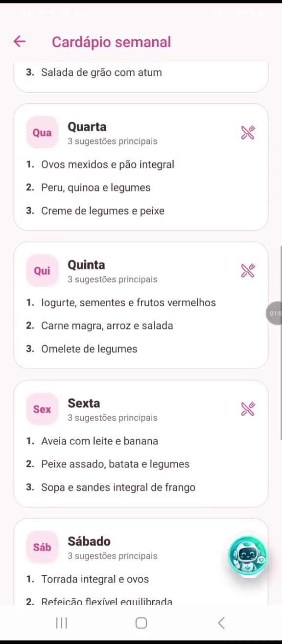 Cardápio semanal da Mounja